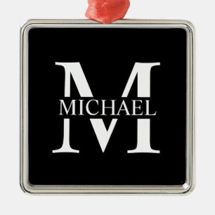 Black Personlig Monogram och Namn Julgransprydnad Metall