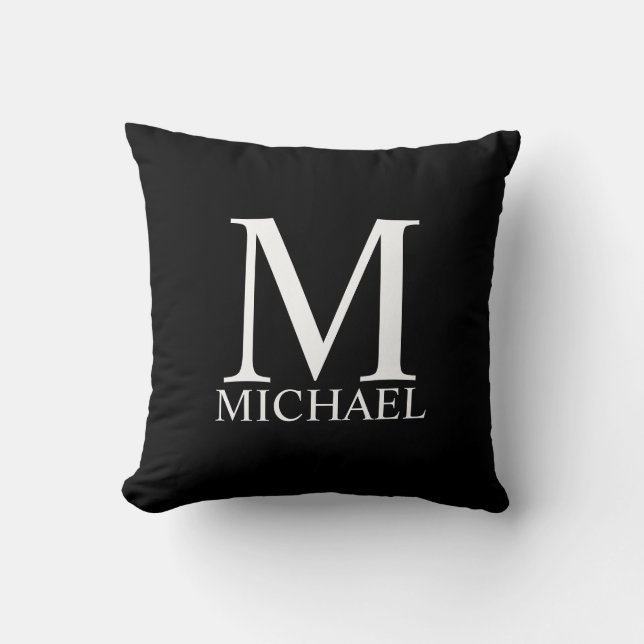 Black Personlig Monogram och Namn Kudde (Framsida)