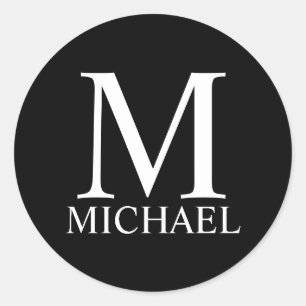 Black Personlig Monogram och Namn Runt Klistermärke