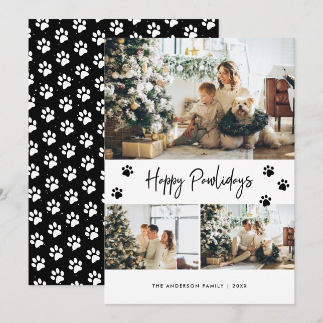 Black Pet Owner Photo Collage Lycklig Pawlidays Julkort (Fram/baksida)