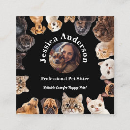 Black Pet Sitter Affärskort med Anpassningsbar Pho Fyrkantigt Visitkort