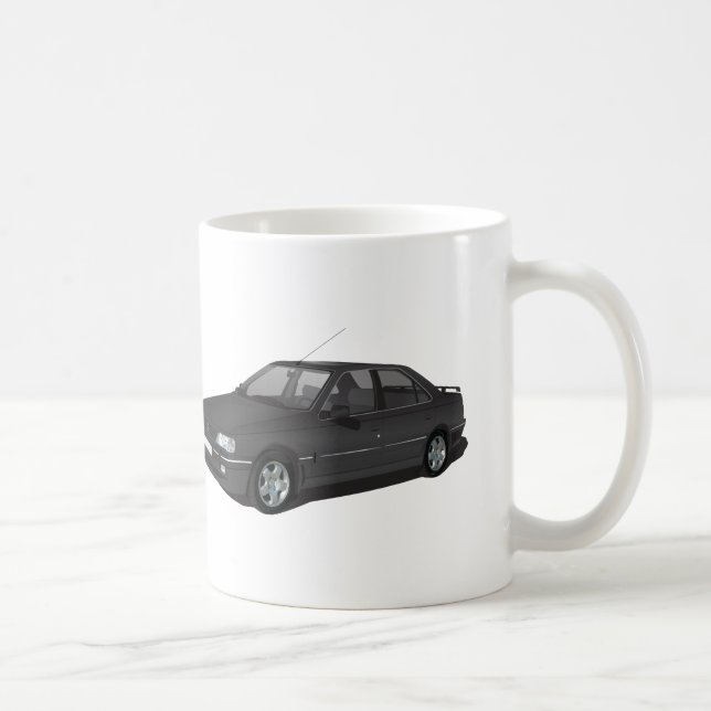 Black Peugeot 405 + badge mugg (Höger)