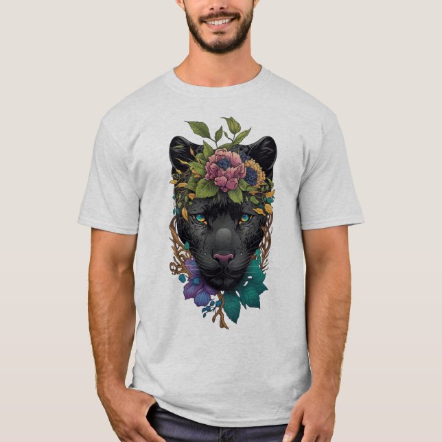 Black Phanter i Flower T-Shirt (Framsida)