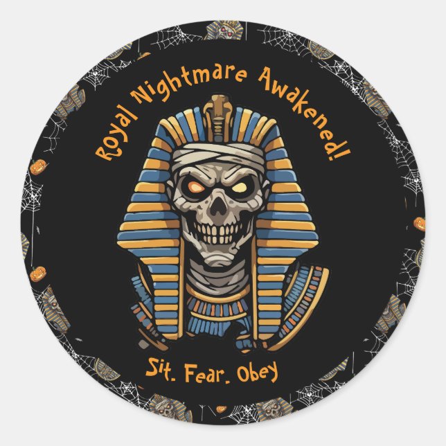 🖤 Black Pharaoh Mummy Stickers 🎃 👑 Runt Klistermärke (Framsida)