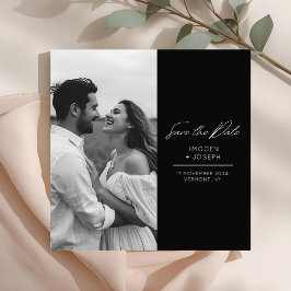 Black | Photo Chic Flat Wedding Save The Date Card Spara Datumet