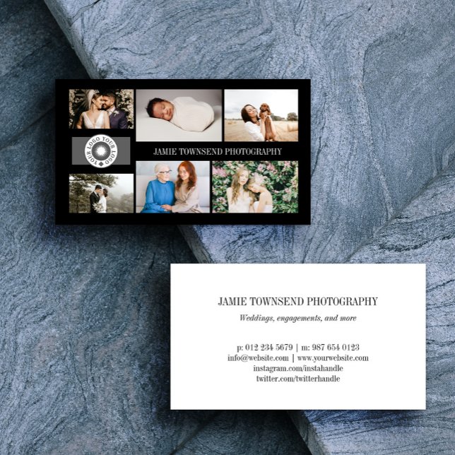Black Photo Collage Professional Photographer Logo Visitkort (Skapare uppladdad)