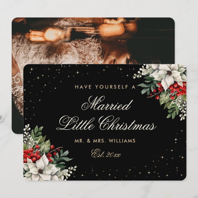  Black Photo First Married Christmas Wedding Julkort (Fram/baksida)
