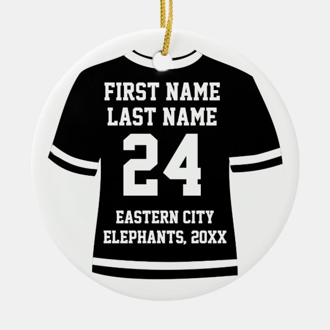 Black Photo Football Soccer Hockey Sports Jersey Julgransprydnad Keramik (Framsidan)