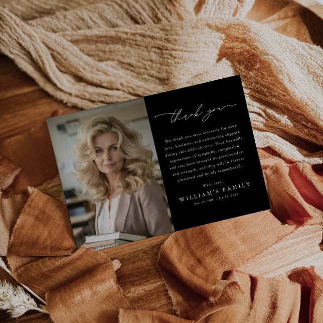 Black Photo Message Funeral Tack Kort (Skapare uppladdad)