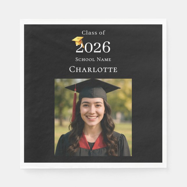 Black photo modern Graduation Party luncheon Pappersservett (Framsidan)