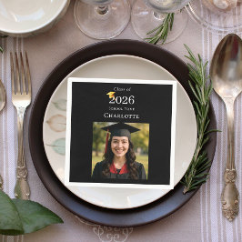 Black photo modern Graduation Party luncheon Pappersservett