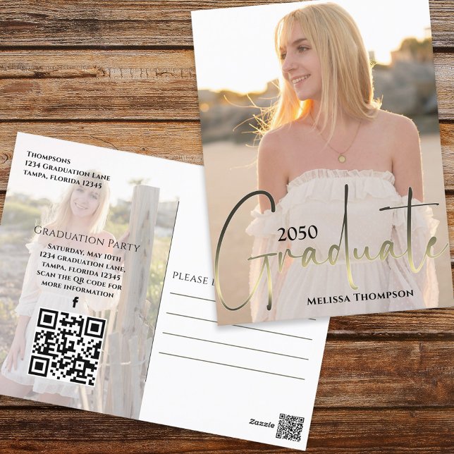 Black Photo QR-kodwebbplats för Guld Student Vykort (Skapare uppladdad)