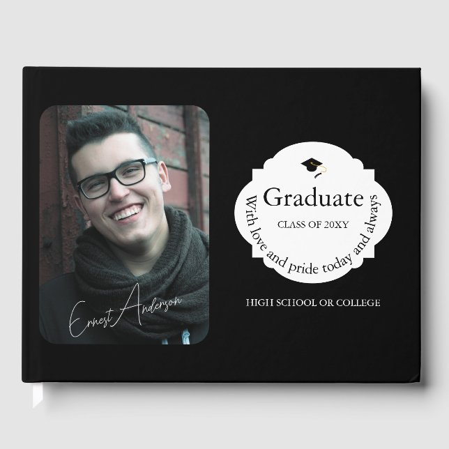 Black Photo Student Simple Elegant Studenten Gästböcker (Framsida)