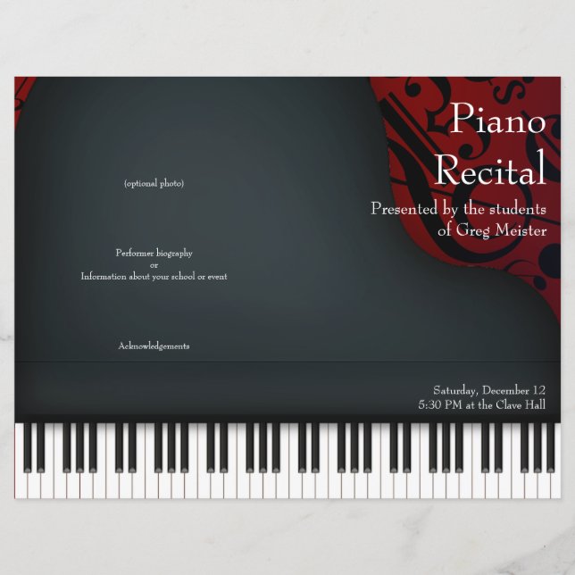 Black Piano on Red Foled Skäl Program (Framsida)