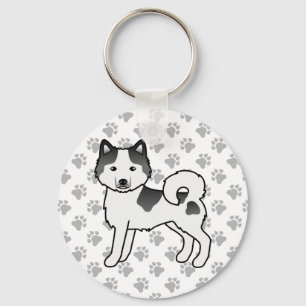 Black Piebald Alaska Malamute Tecknad hund & Tass Nyckelring