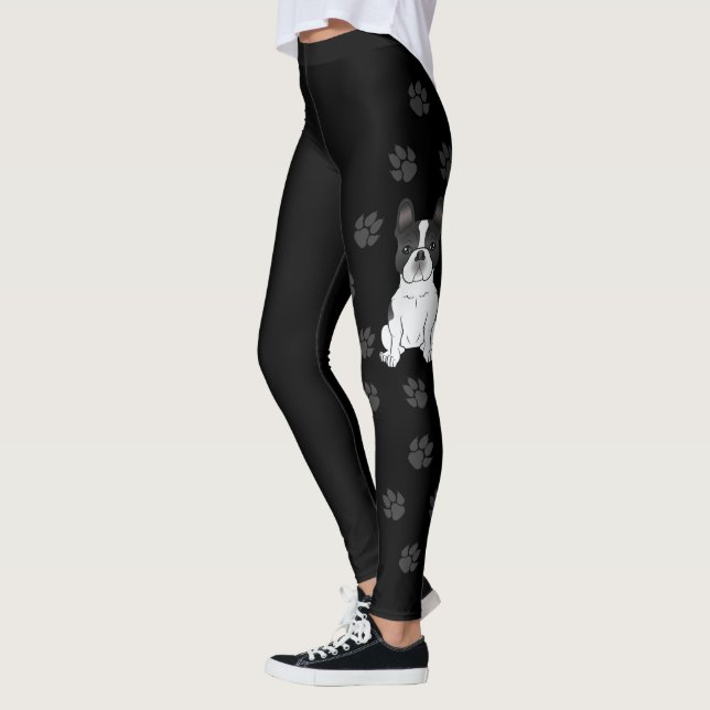 Black Piebald Fransk Bulldog/Frenchie Hund & Tass Leggings (Vänster)