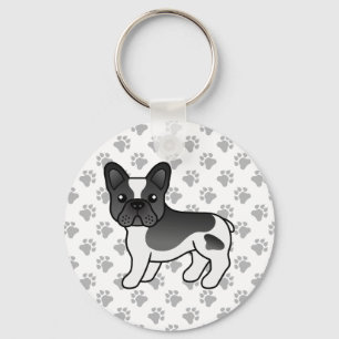 Black Pied Fransk Bulldog Cute Tecknad hund Nyckelring
