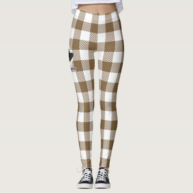 Black Pilgrim Hat on Brown Plaid - Thanksgiving Leggings (Framsida)