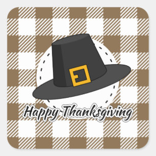 Black Pilgrim Hat on Brown Play - Thanksgiving Fyrkantigt Klistermärke