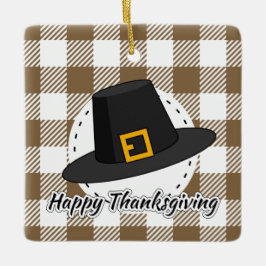 Black Pilgrim Hat on Brown Play - Thanksgiving Julgransprydnad Keramik