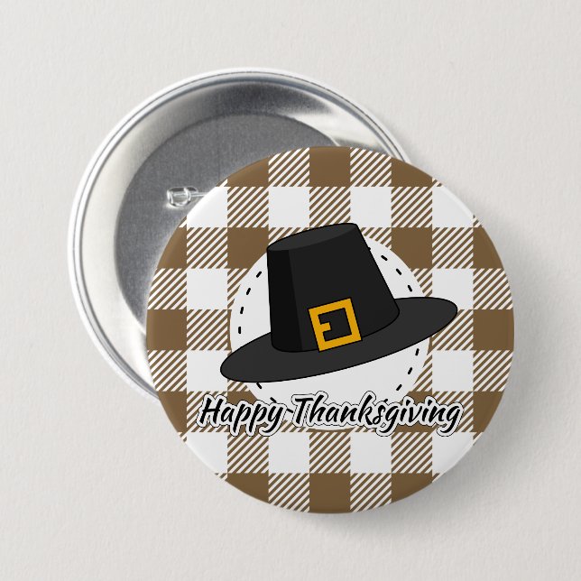 Black Pilgrim Hat on Brown Play - Thanksgiving Knapp (Framsida & baksida)