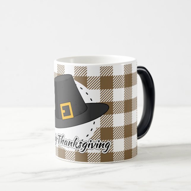 Black Pilgrim Hat on Brown Play - Thanksgiving Magisk Mugg (Framsida höger)