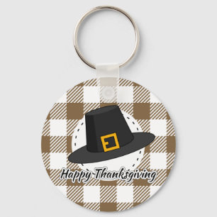Black Pilgrim Hat on Brown Play - Thanksgiving Nyckelring