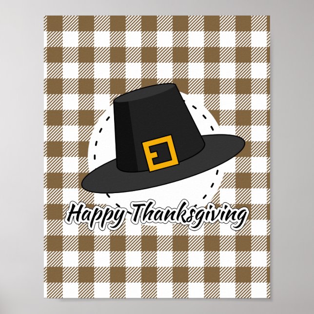 Black Pilgrim Hat on Brown Play - Thanksgiving Poster (Framsidan)