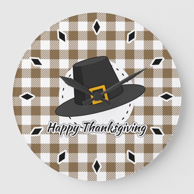 Black Pilgrim Hat on Brown Play - Thanksgiving Stor Klocka (Framsida)