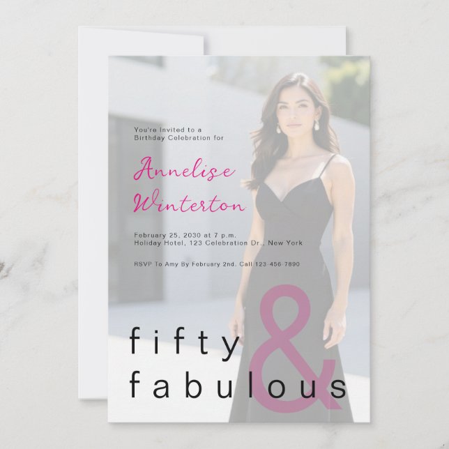 Black Pink 50 and Fabulous 50th Birthday Party Inbjudningar (Framsida)