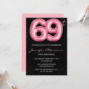 Black Pink 69-års födelsedagsinbjudningar Ballong Inbjudningar