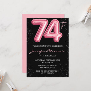 Black Pink 74-års födelsedagsinbjudningar Ballong Inbjudningar