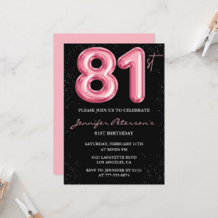 Black Pink 81-års födelsedagsinbjudningar Ballong Inbjudningar