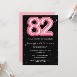 Black Pink 82-års födelsedagsinbjudningar Ballong  Inbjudningar