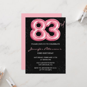 Black Pink 83-års födelsedagsinbjudningar Ballong  Inbjudningar