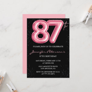 Black Pink 87-års födelsedagsinbjudningar Ballong Inbjudningar