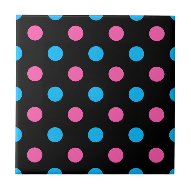 Black Pink Blue Polka Dot Pattern Kakelplatta (Framsidan)