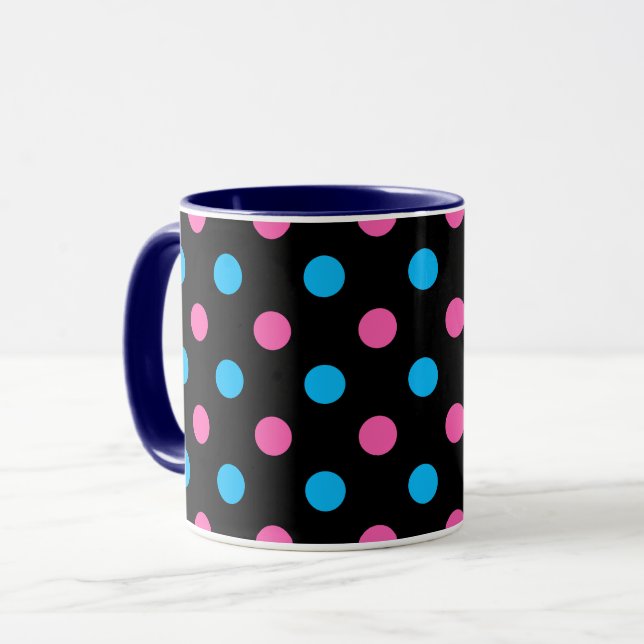 Black Pink Blue Polka Dot Pattern Mugg (Framsida vänster)