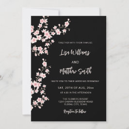 Black Pink Cherry Blossom Photo Wedding Inbjudningar