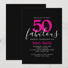 Black Pink Fifty and Fabulous 50th Birthday Party Inbjudningar