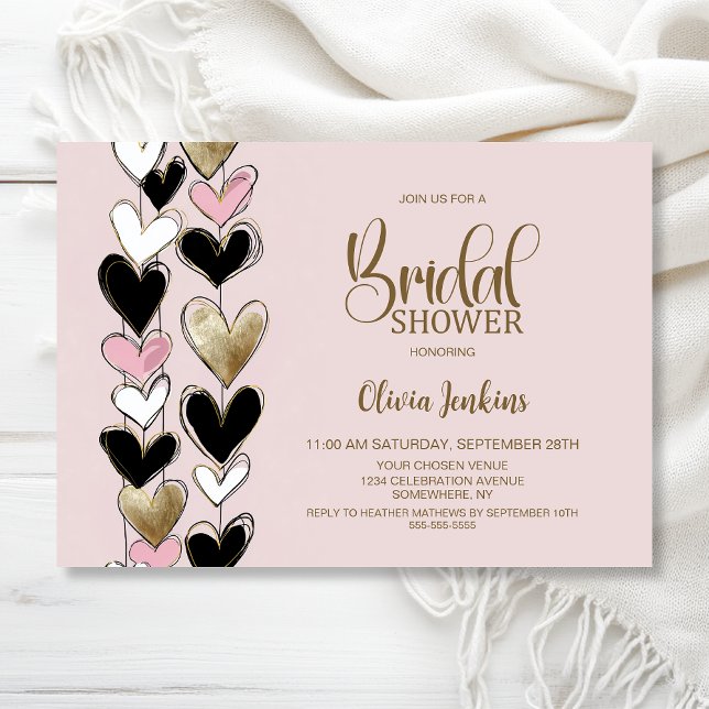 Black Pink Gold Hearts Bridal Shower Inbjudningar (Skapare uppladdad)