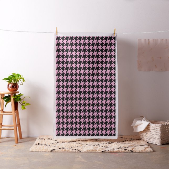 Black & Pink Houndstooth Seamless Pattern Tyg (In Situ)