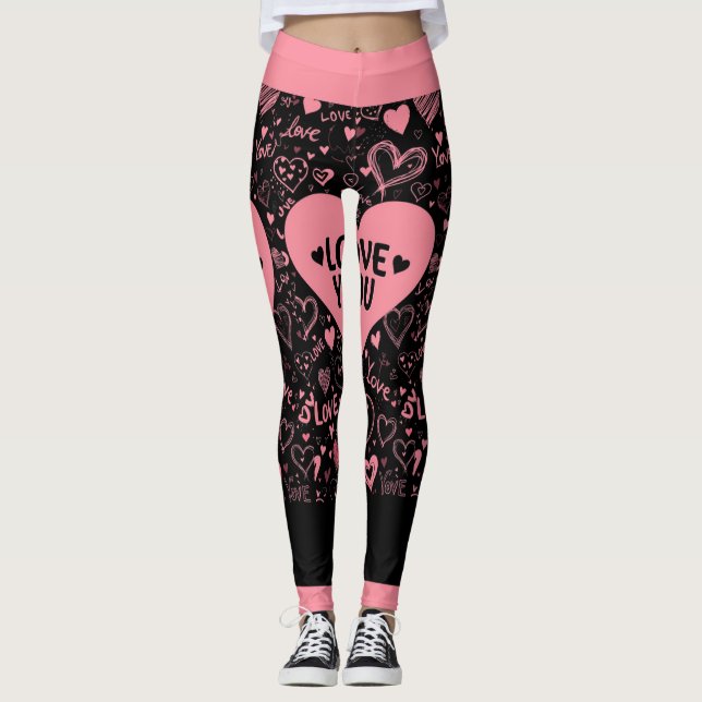 Black & Pink 'LOVE YOU' Graphic Leggings (Framsida)