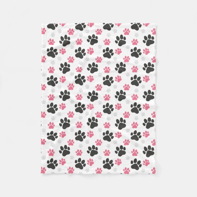 Black Pink Paw Print Dog Owner Puppy Lover Pets Fleecefilt (Framsidan)