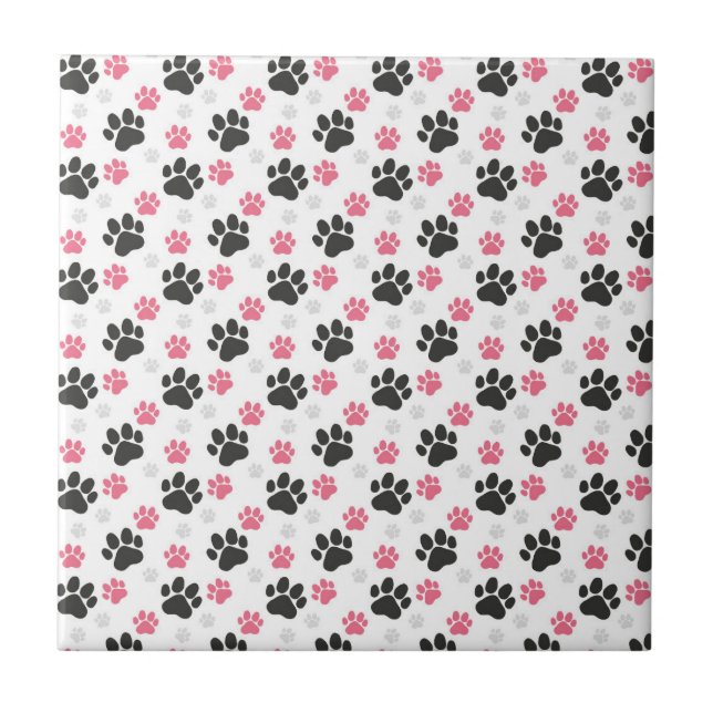 Black Pink Paw Print Dog Owner Puppy Lover Pets Kakelplatta (Framsidan)