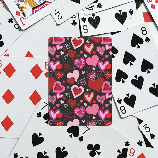Black Pink Red Hearts Love Pattern Casinokort (Skapare uppladdad)
