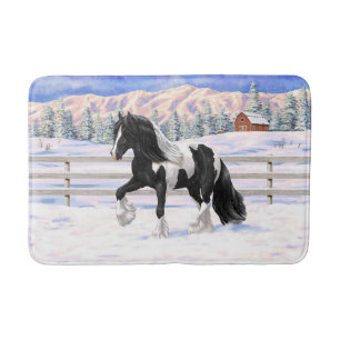 Black Pinto Piebald Gypsy Vanner Draft Horse Badrumsmatta