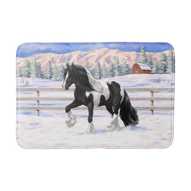 Black Pinto Piebald Gypsy Vanner Draft Horse Badrumsmatta (Framsidan)