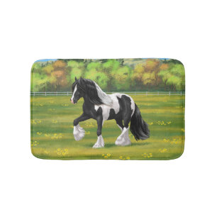 Black Pinto Piebald Gypsy Vanner Draft Horse Badrumsmatta