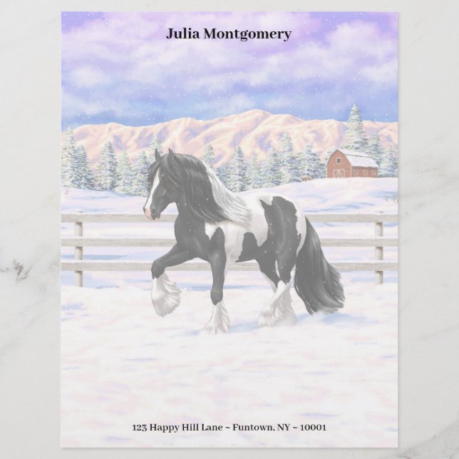 Black Pinto Piebald Gypsy Vanner Draft Horse Brevhuvud (Framsida)